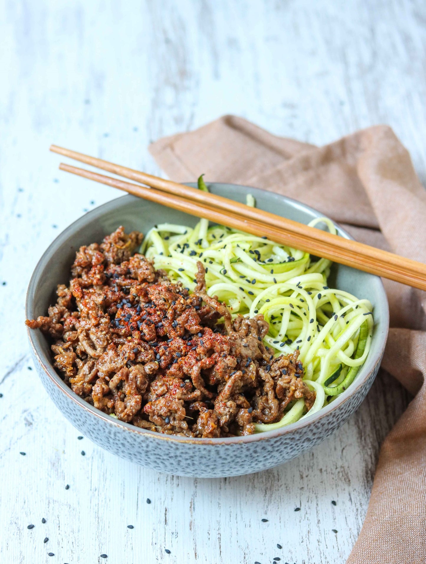 Sesame & Ginger Beef With Zucchini Noodles